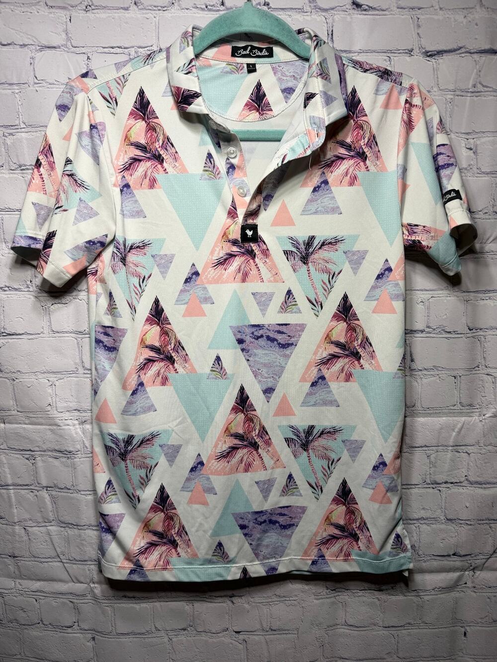 Bad Birdie Womens Cali Polo Short Sleeve Pink Purple Blue Sz M Golf Prep Preppy